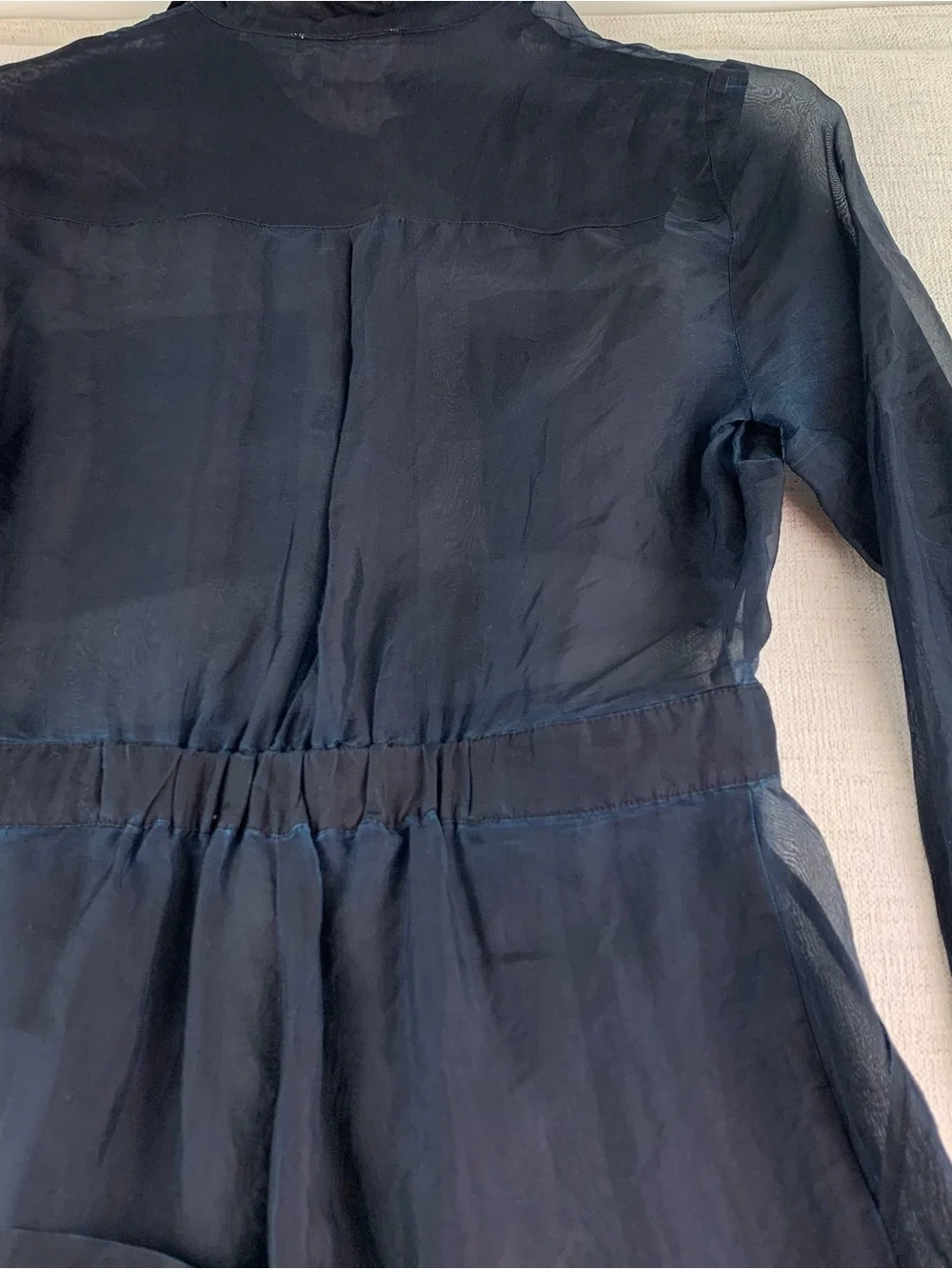 By Anthropologie Sheer silk Utility Jumpsuit long sleeve wide leg in black